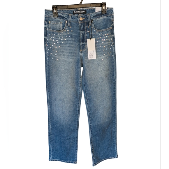Blue Revival Denim - Blue Revival NWT Recycled Denim jeans Size 29 Rhinestone Straight Ankle